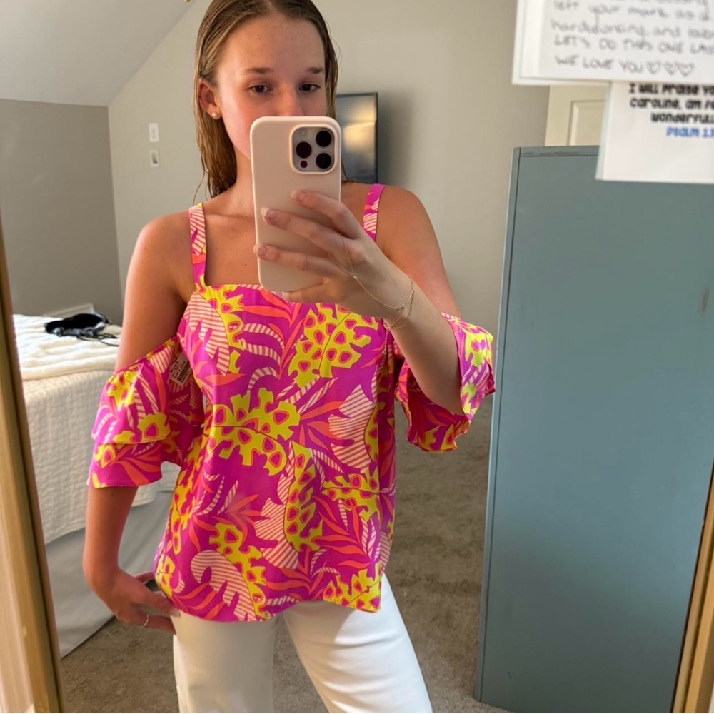 NWT Alice & Trixie Pink and Yellow Cold Shoulder Blouse